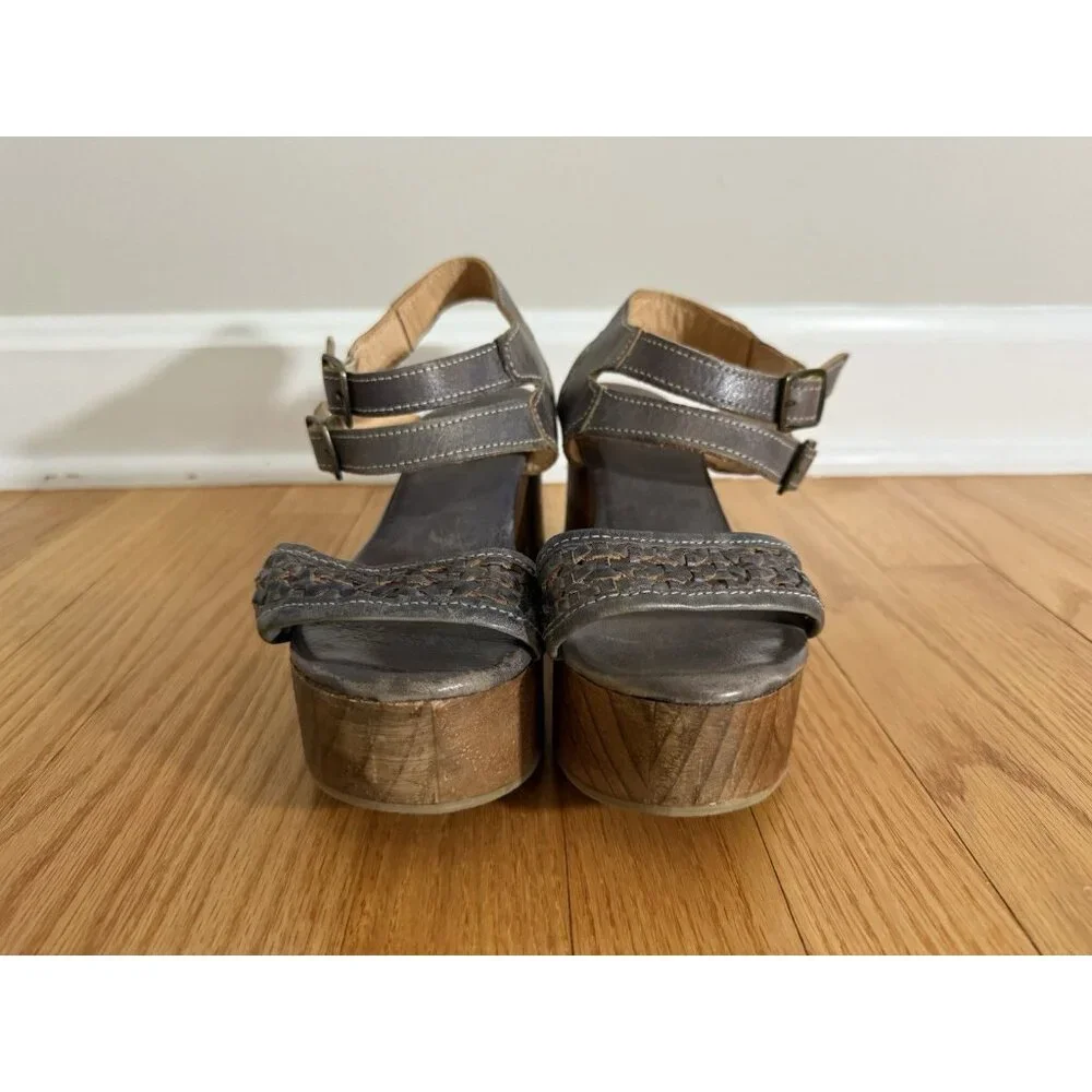 Bed Stu Womens 7.5 Kenya Sandals Distressed Leather Platform Chunky Wooden Heels - Picture 4 of 13